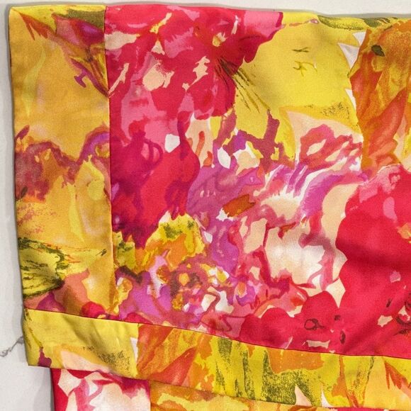 J. Crew | Yellow Pink Floral Print Silk Asymmetric Tie Women’s Sleeveless Blouse - Picture 4 of 13